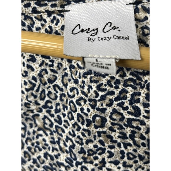 Cozy Casual Dress Babydoll Flutter Short Sleeve Leopard Print‎ Black Brown Large - Picture 3 of 3